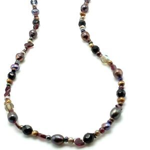 Vintage Glass Bead Lucite Crystal Earth Tone Necklace